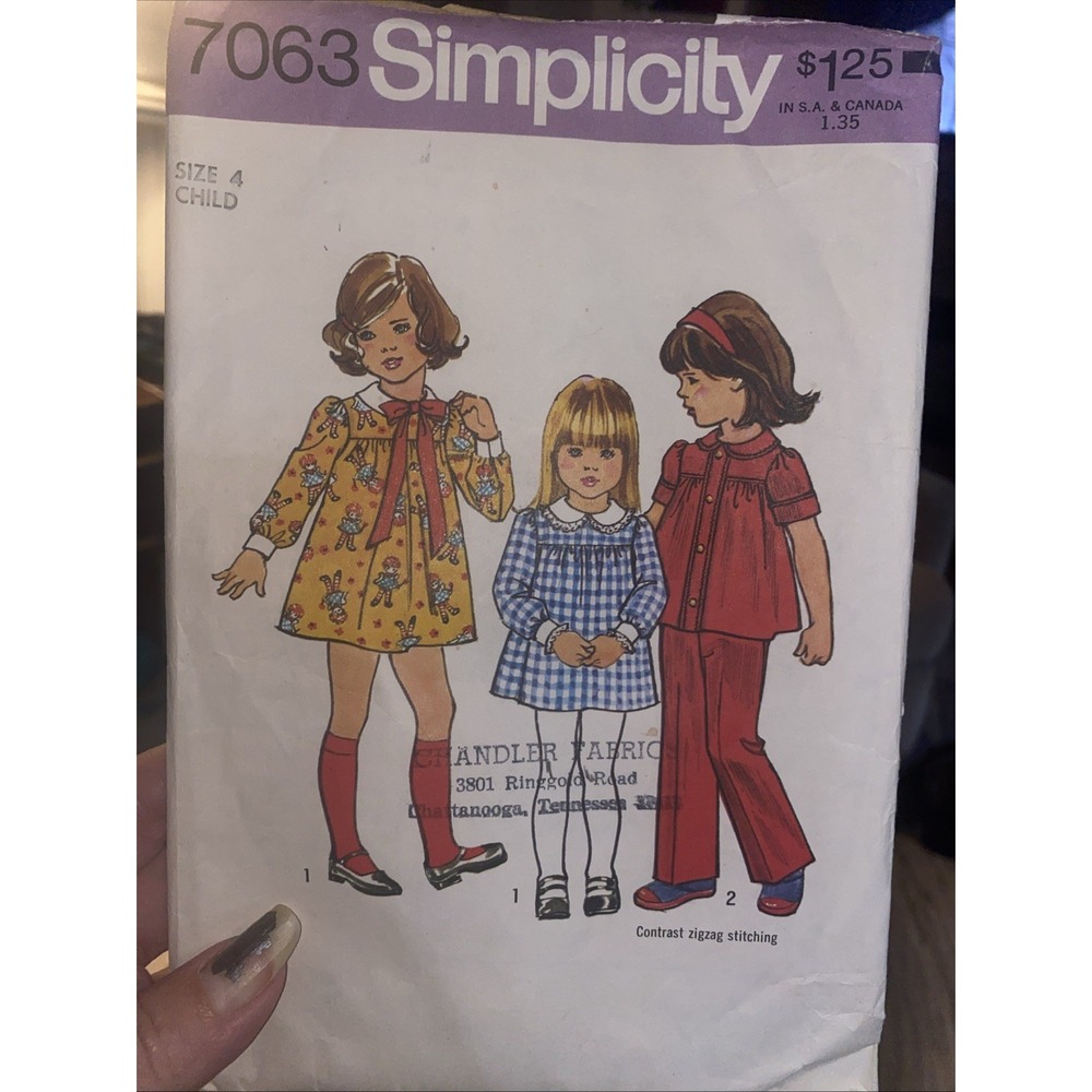 Vintage Simplicity Girls' Dress or Top & Pants Pattern #7063 Size 4 CUT Complete